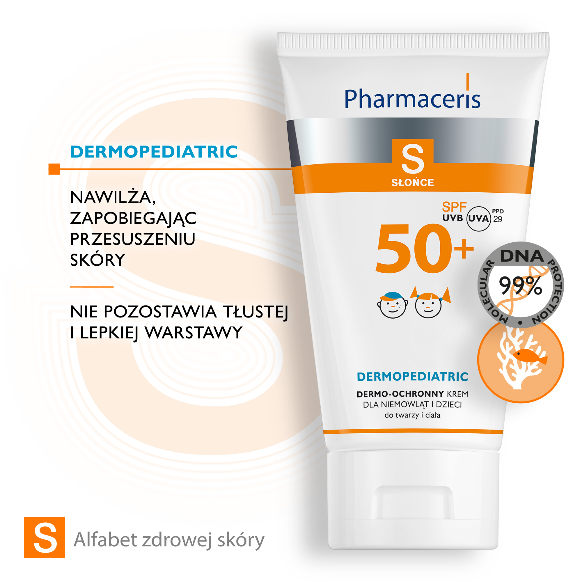 Pharmaceris S DERMOPEDIATRIC, Dermo-ochronny krem do twarzy i ciała dla niemowląt i dzieci SPF 50+, 125 ml