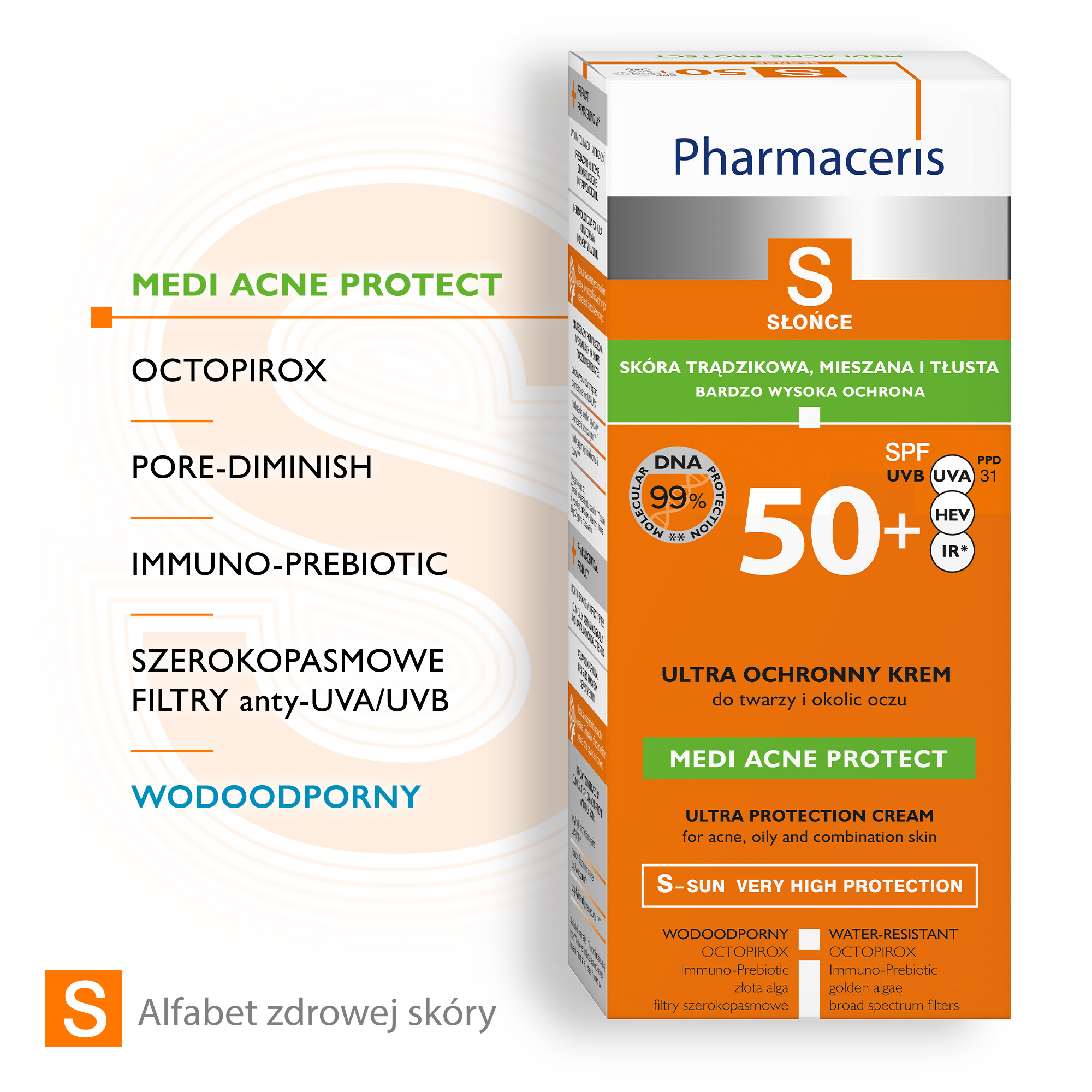 Pharmaceris S MEDI ACNE PROTECT ULTRA OCHRONNY KREM do twarzy i okolic oczu SPF 50+, 50 ml
