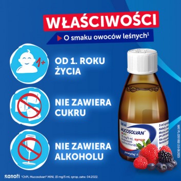 MUCOSOLVAN MINI, syrop na kaszel u dziecka o smaku owoców leśnych, 100 ml