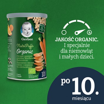 Gerber Organic Chrupki pszenno - owsiane Marchewka Pomarańcza Nutri Puffs po 10 miesiącu - 35 g - cena, opinie, składniki