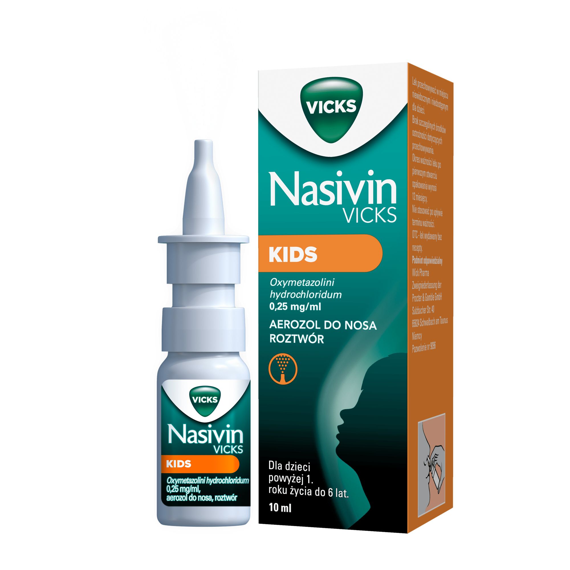Nasivin Kids, 0,25 mg/ml, aerozol do nosa, 10 ml zdjęcie