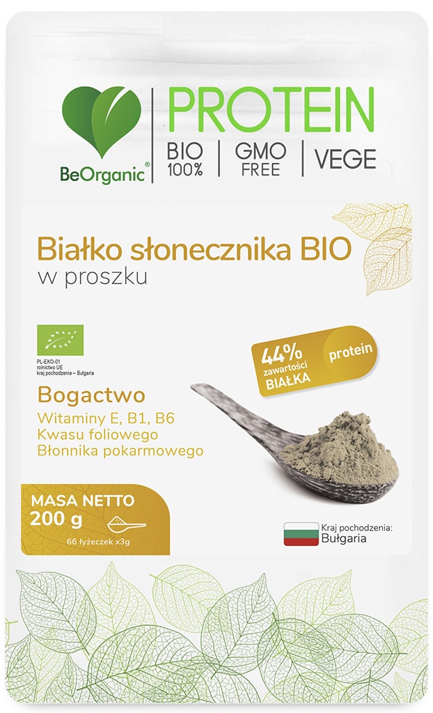 BeOrganic, Białko słonecznika Bio w proszku, 200 g zdjęcie