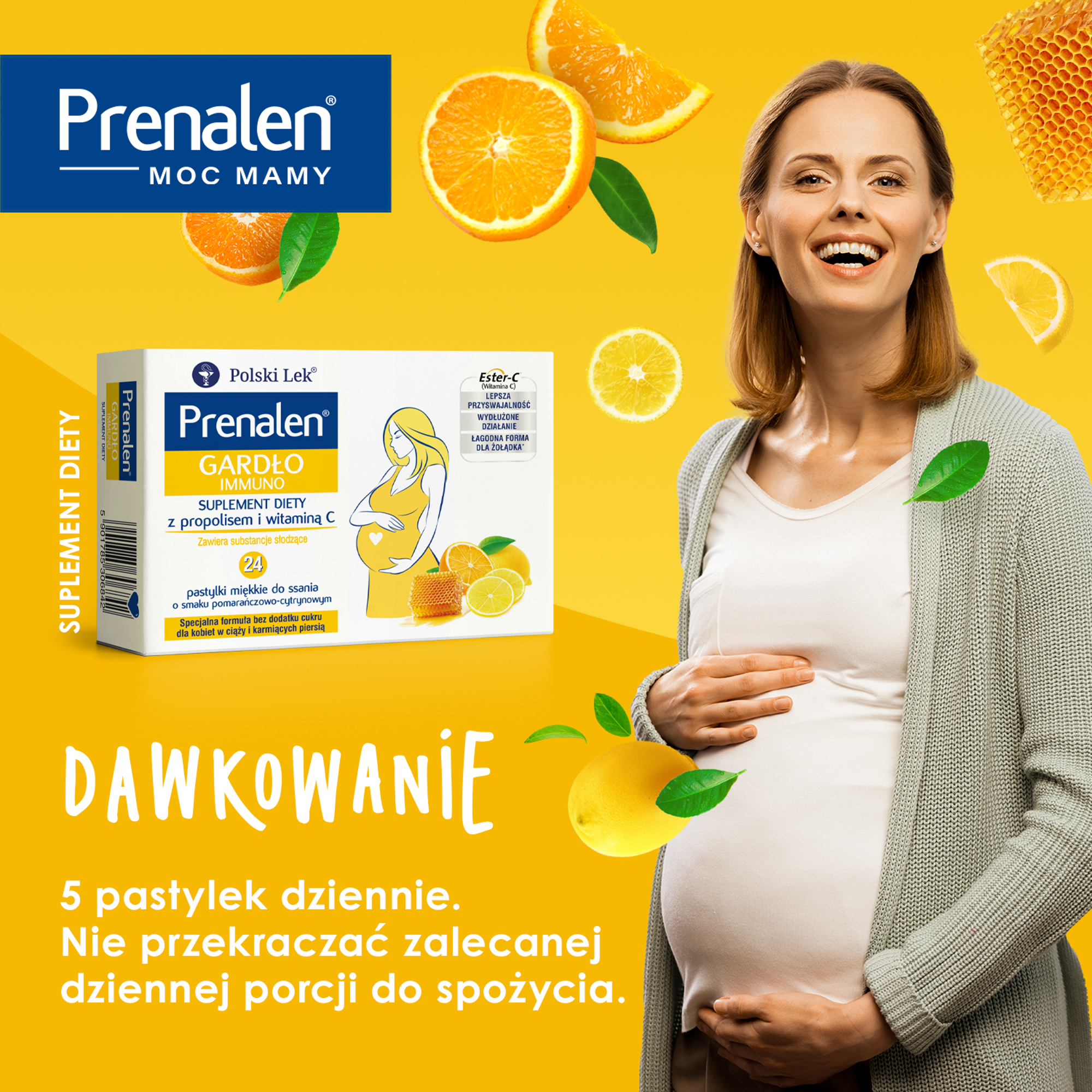 Prenalen Gardło Immuno z propolisem i witaminą C, 24 past., cena, opinie, wskazania