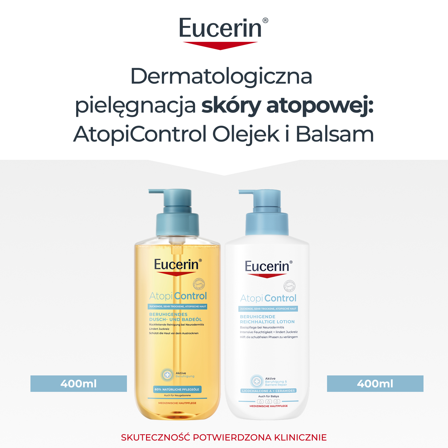 Eucerin AtopiControl Kojący olejek do mycia + Kojący balsam do ciała, 2 x 400 ml 