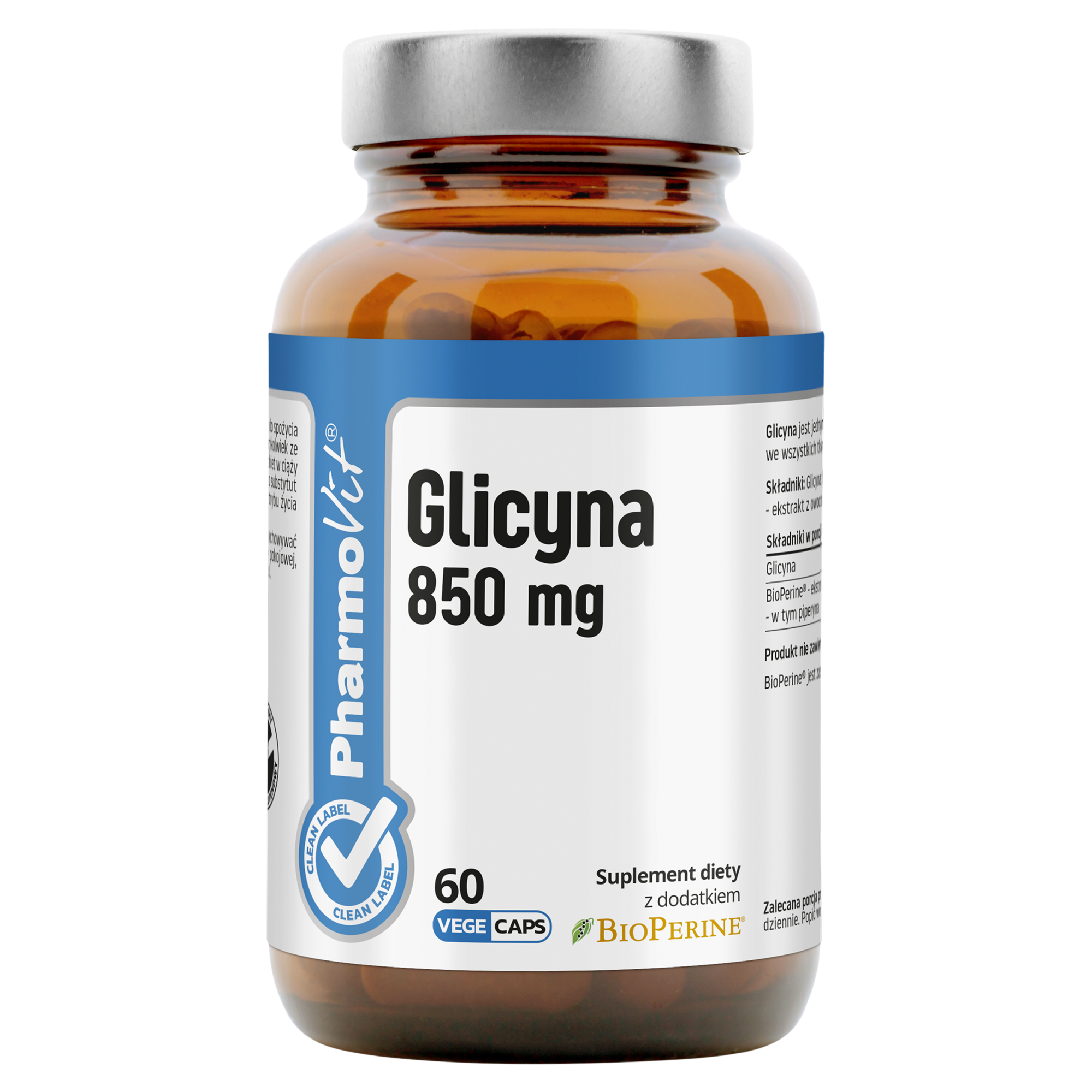 PharmoVit Glicyna 850 mg, kapsułki, 60 sztuk  zdjęcie