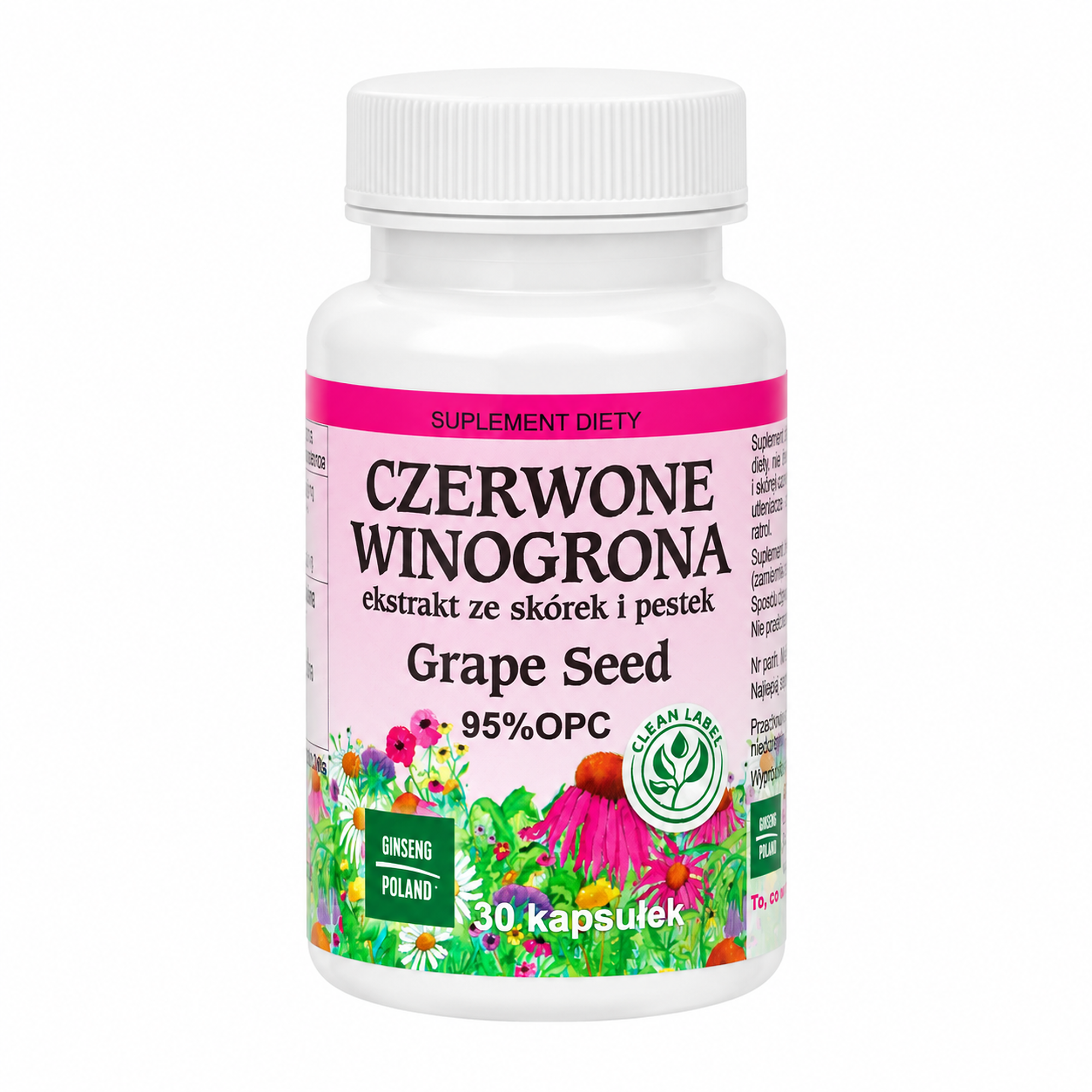 Ginseng Czerwone winogrona Grape Seed, 30 kapsułek