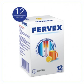 Fervex 500 mg + 25 mg + 200 mg lek na objawy przeziębienia i grypy smak cytrynowy 12 saszetek