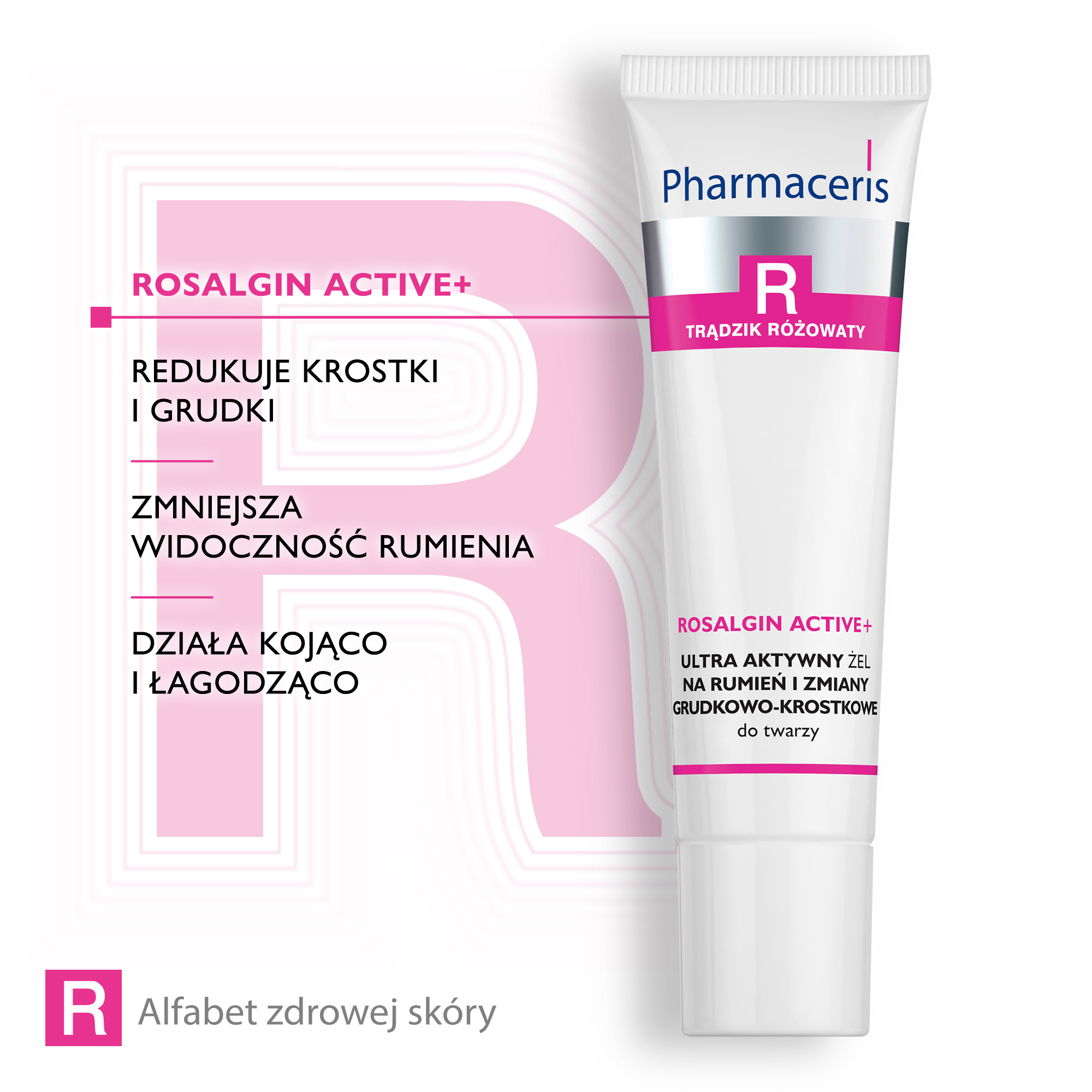 Pharmaceris R Rosalgin Active + Ultra Aktywny Żel na rumień i zmiany grudkowo - krostkowe do twarzy, 30 ml