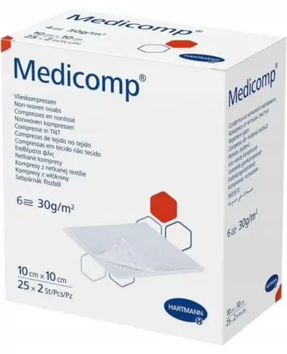 Hartmann Medicomp Extra kompresy z włókniny jałowe 10 cm x 10 cm 25 x 2 sztuki zdjęcie