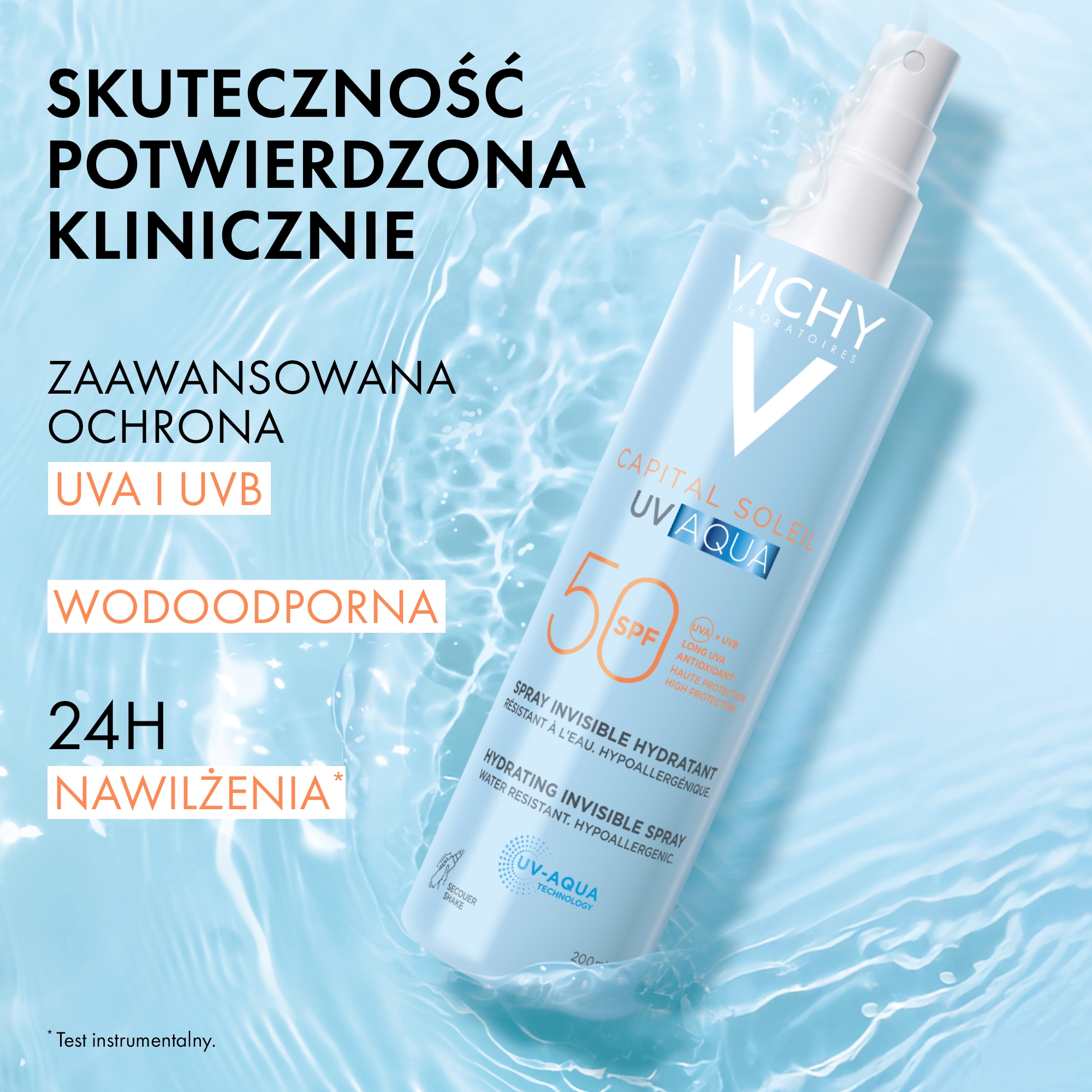 Vichy Capital Soleil UV-Aqua, spray ochronny do ciała SPF 50, 200 ml