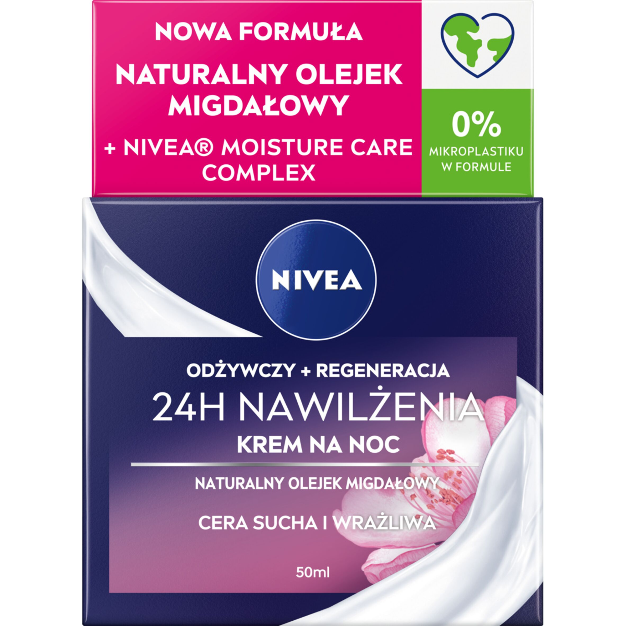 Nivea Odżywczy krem na noc naturalny olejek migdałowy cera sucha i wrażliwa, 50 ml zdjęcie