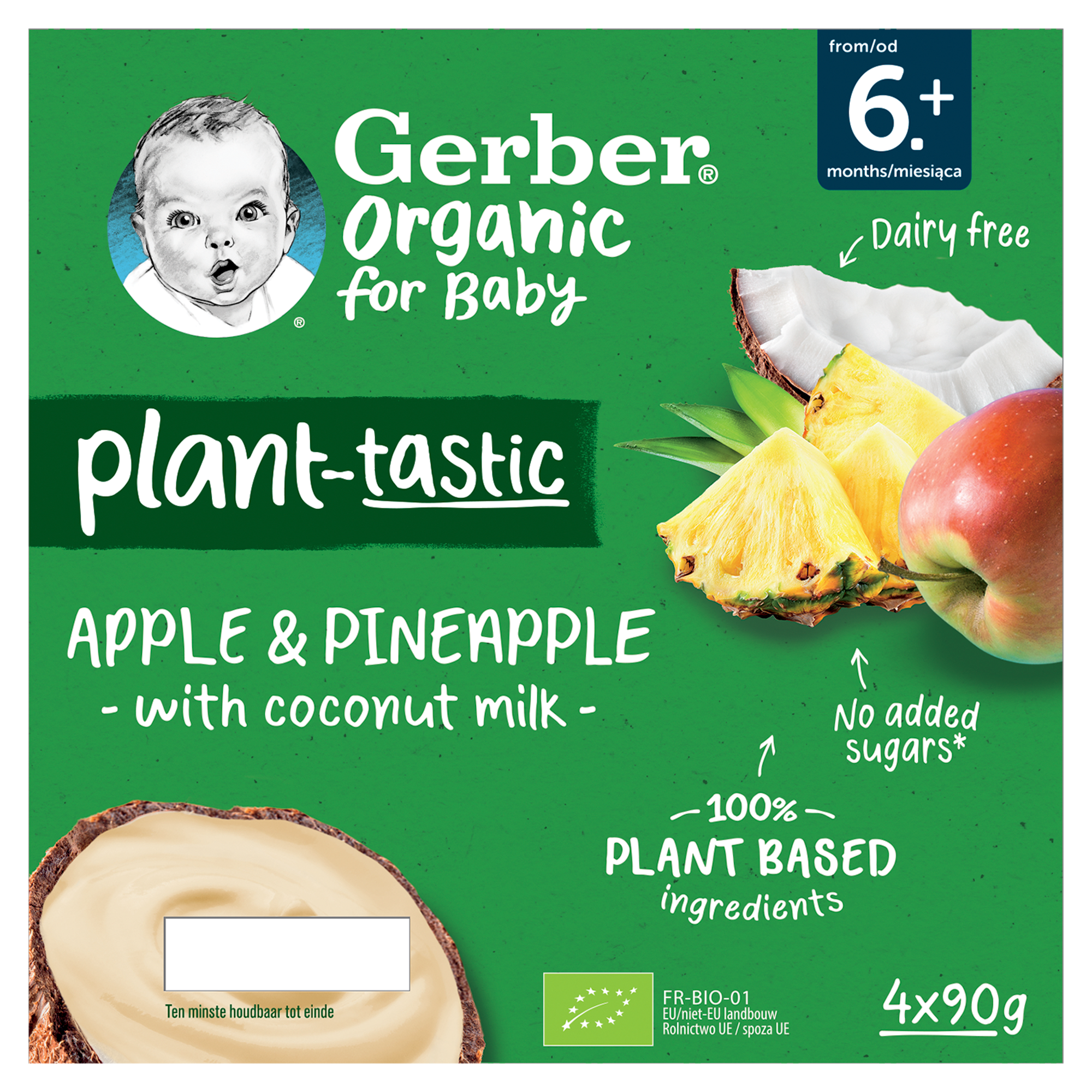 Gerber Organic Deserek jabłko ananas z musem kokosowym po 6. miesiącu, 4 x 90 g zdjęcie