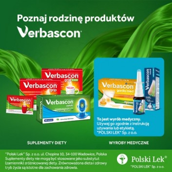 Verbascon Grip, proszek do rozpuszczania, smak malinowy, saszetki, 10 sztuk