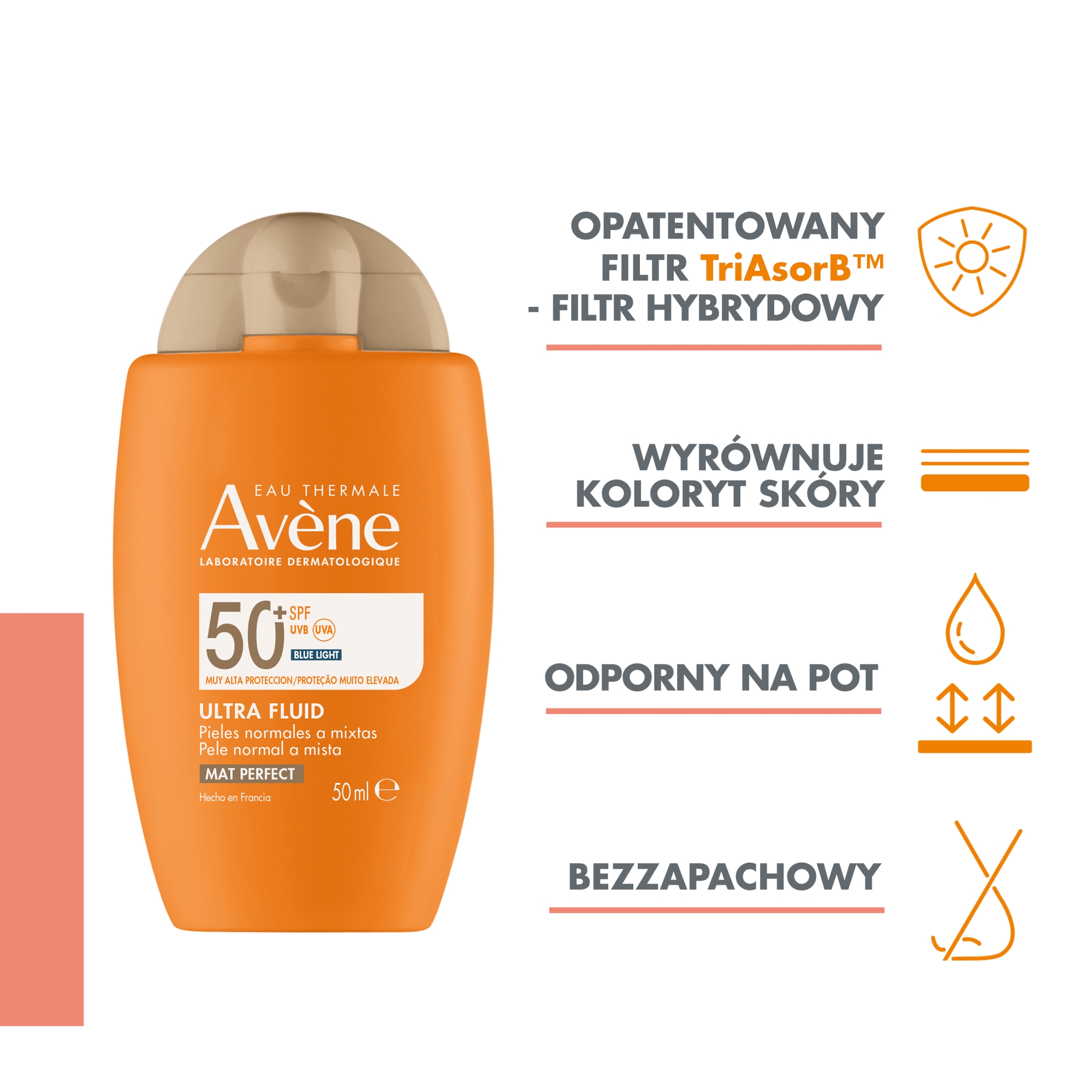 Avene bardzo wysoka ochrona przeciwsłoneczna Ultra Fluid Perfector SPF 50+ 50 ml