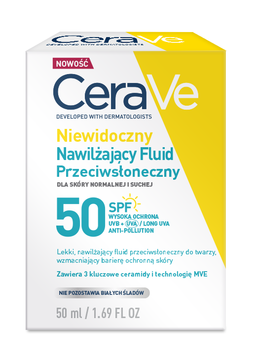 Cerave Sun, niewidoczny nawilżający fluid przeciwsłoneczny do skóry suchej SPF 50, 50 ml zdjęcie