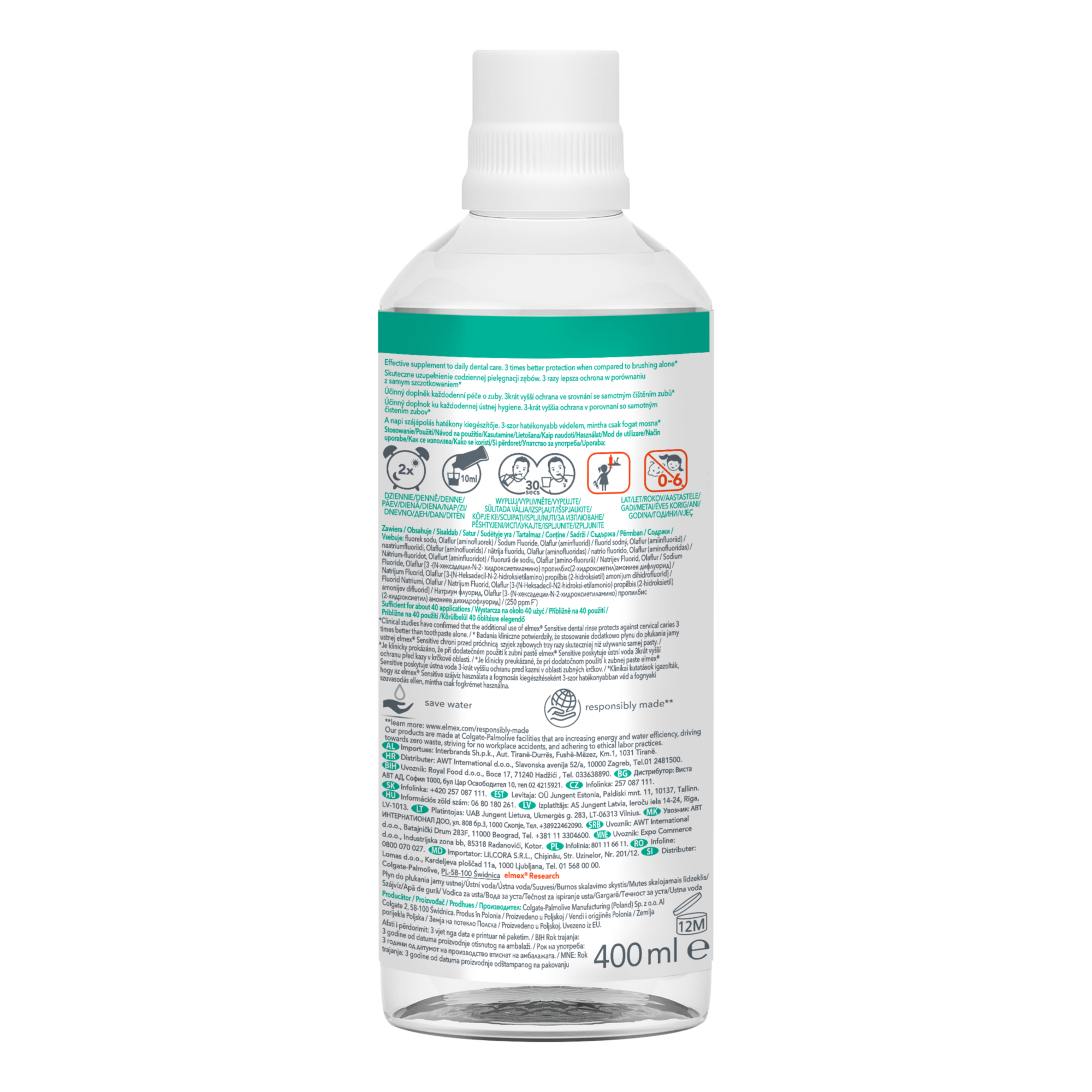 Elmex Sensitive Plus, płyn do płukania jamy ustnej z aminofluorkiem, bez alkoholu, 400 ml