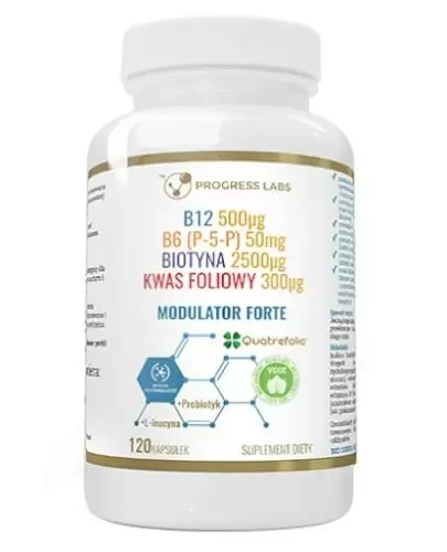 Progress Labs Modulator Forte B12 + B6 (P-5-P) + Biotyna + Kwas Foliowy 120 kapsułek zdjęcie