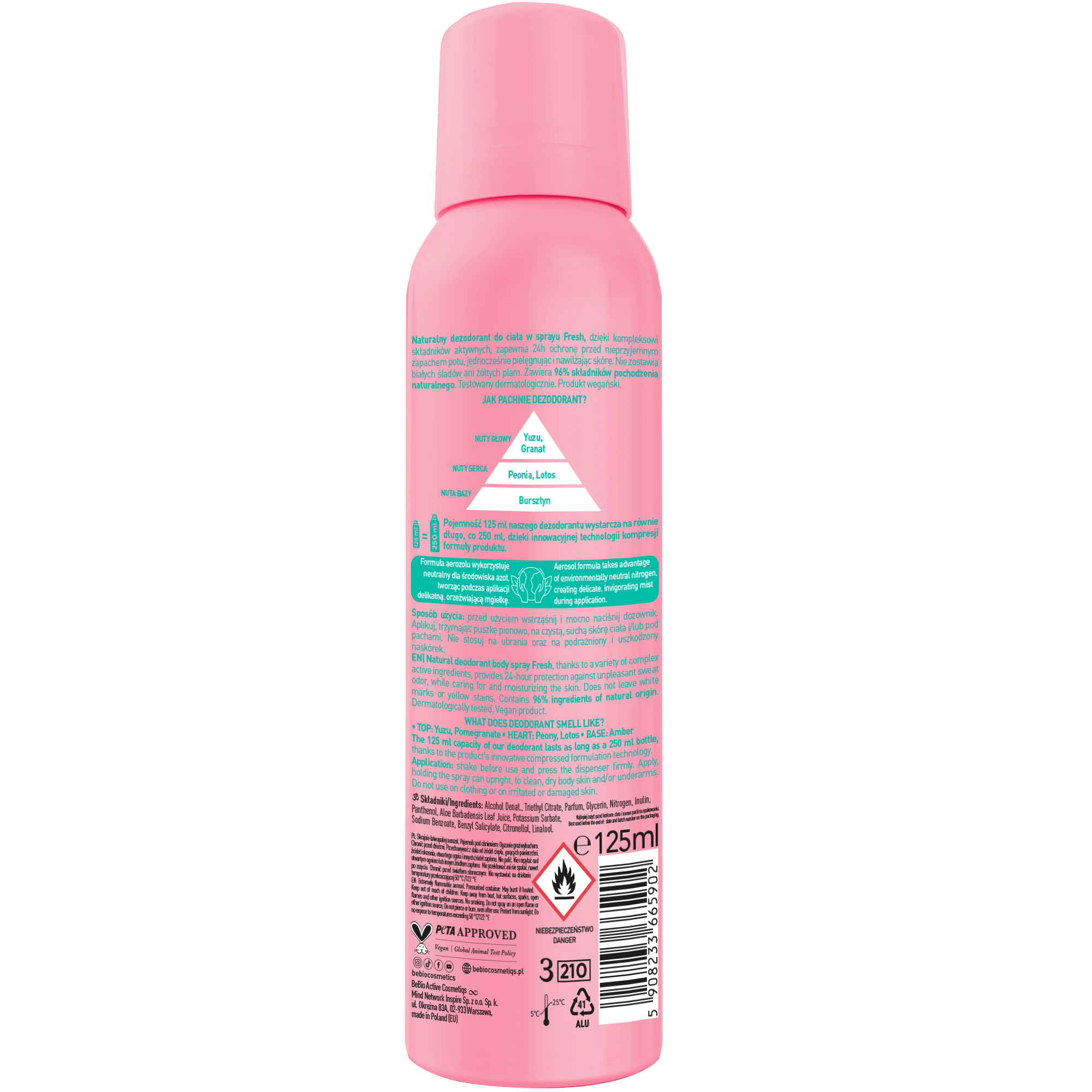 BeBIO Start your active day Naturalny dezodorant w sprayu Fresh, 125 ml
