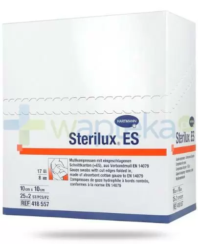 Hartmann Sterilux ES kompresy jałowe z gazy bawełnianej 17 nitek 8 warstw 10cm x 10cm 25 x 2 sztuk zdjęcie
