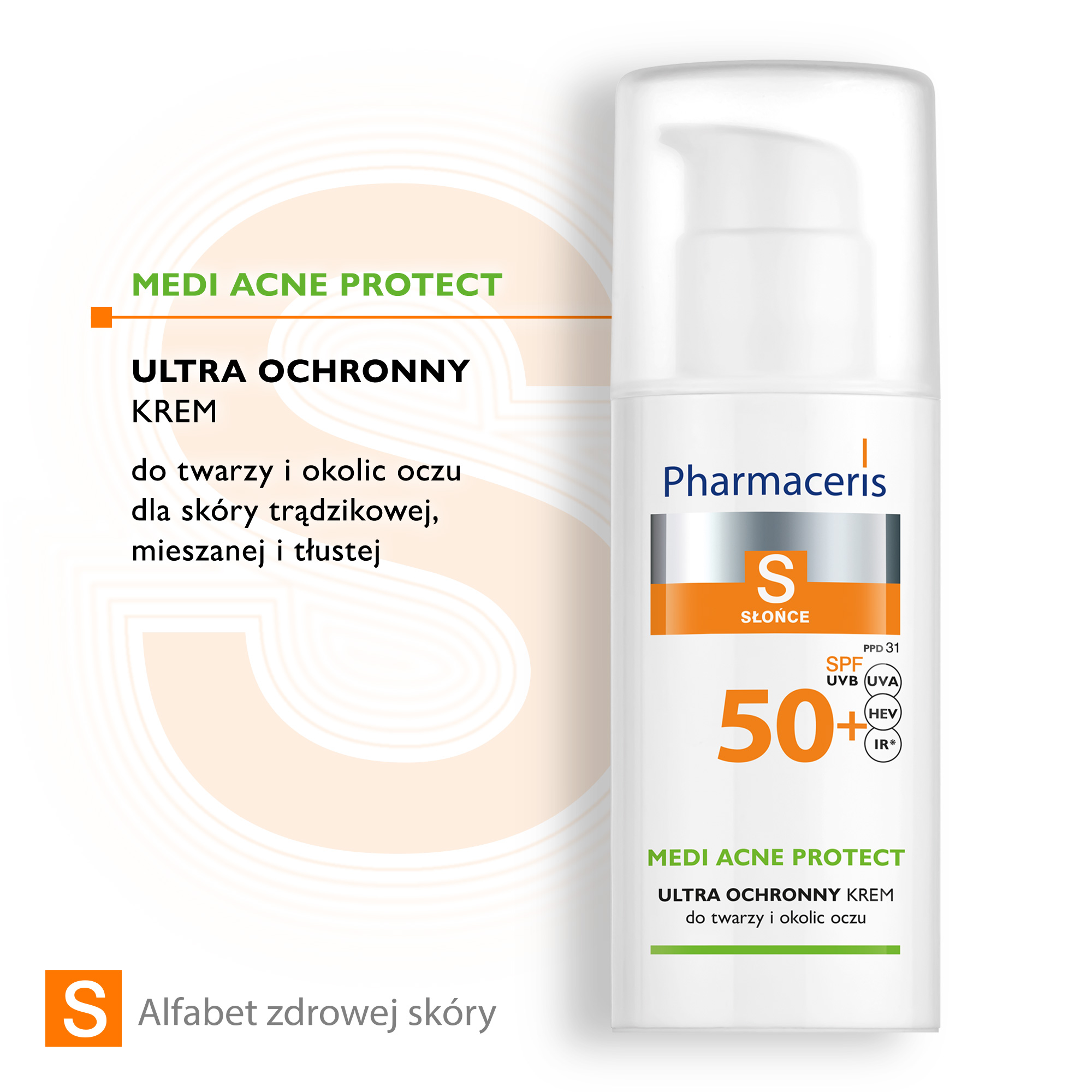 Pharmaceris S MEDI ACNE PROTECT ULTRA OCHRONNY KREM do twarzy i okolic oczu SPF 50+, 50 ml