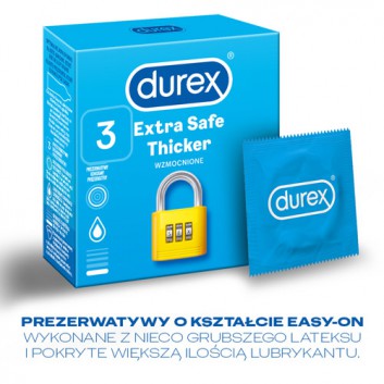 DUREX EXTRA SAFE Prezerwatywy grubsze z dodatkową ilością środka nawilżającego - 3 szt. - cena, opinie, właściwości