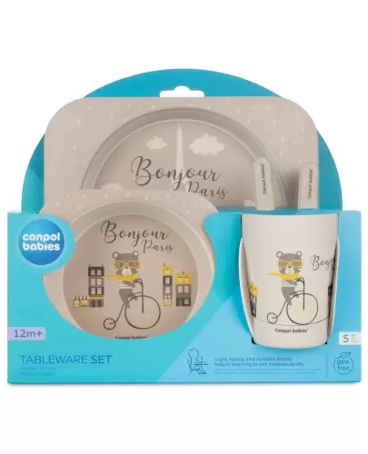Canpol Babies zestaw naczyń 5 elementów bonjour Paris beżowy [9/277_BEI] zdjęcie