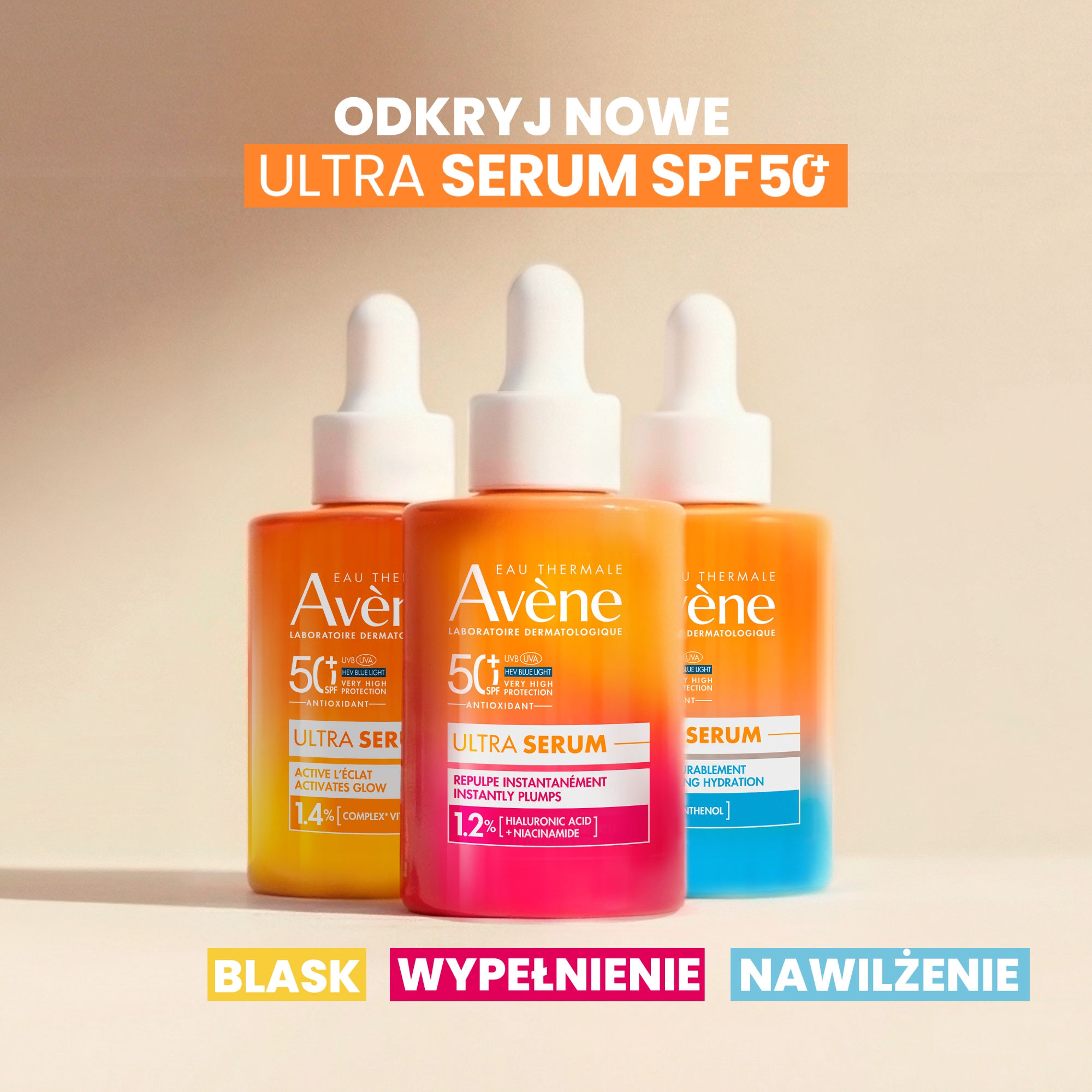 Avene, Bardzo wysoka ochrona Ultra Serum długotrwale nawilżające SPF 50+, 30 ml