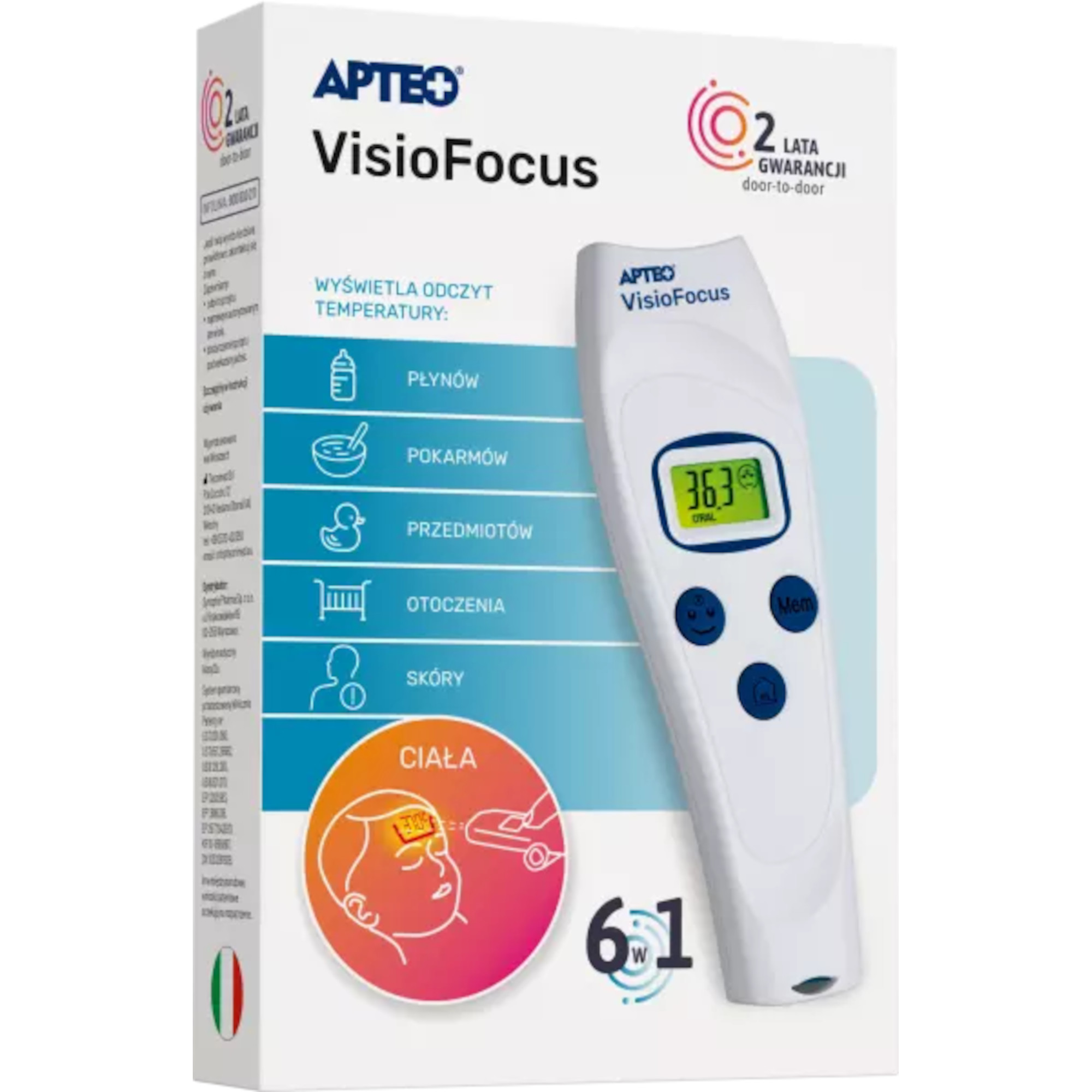 Apteo, Termometr elektryczny, bezdotykowy VISIOFOCUS D2D, 1 sztuka zdjęcie