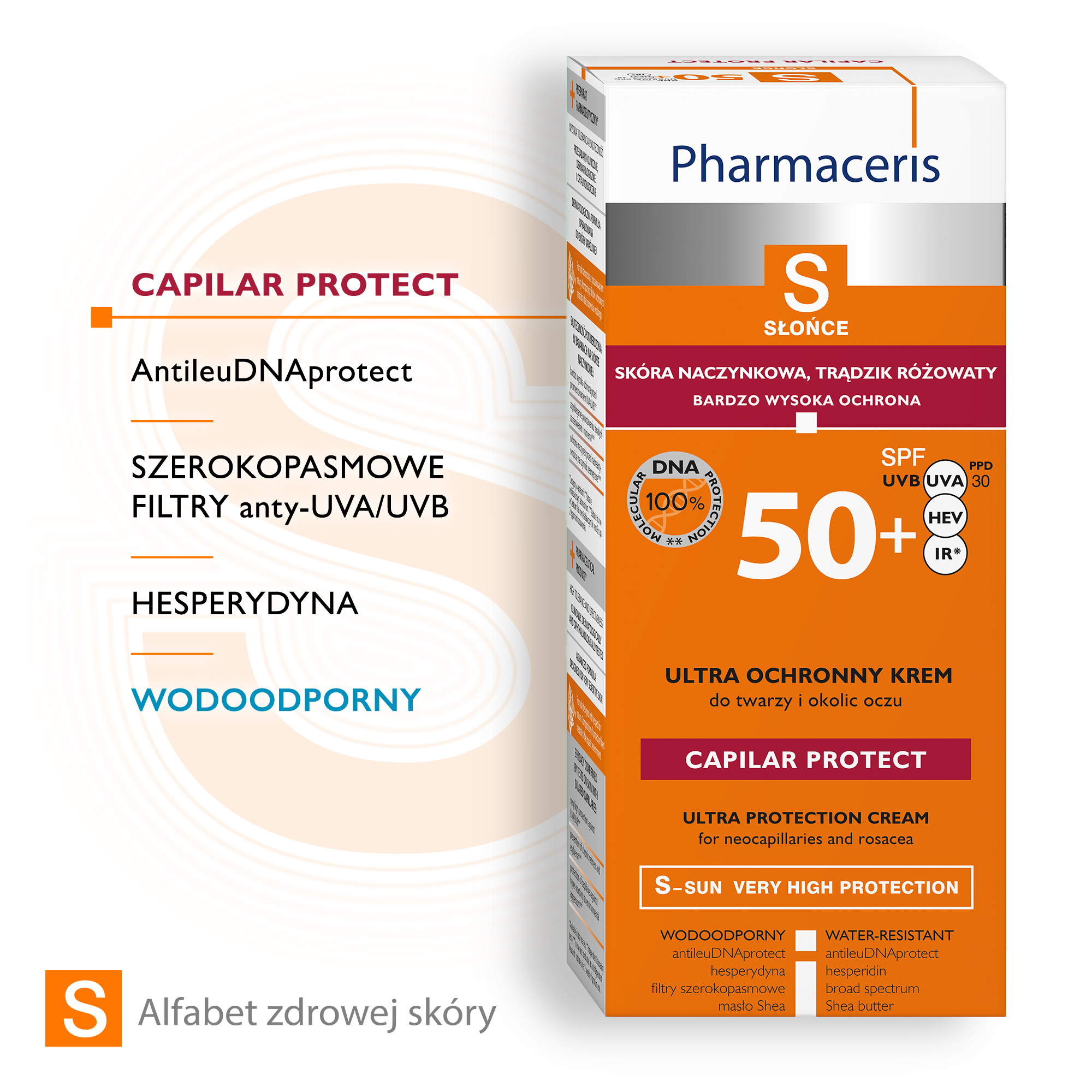 Pharmaceris S, krem ochronny na naczynka i trądzik różowaty SPF 50+, 50 ml