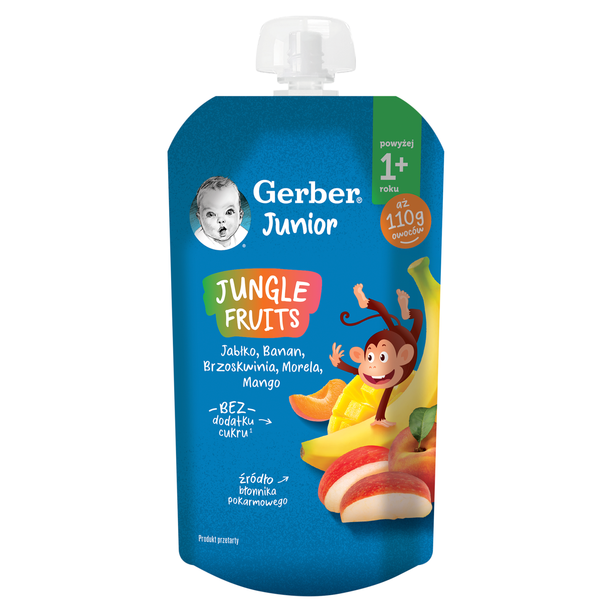 Gerber Junior Jungle Fruits Deserek jabłko banan brzoskwinia morela mango powyżej 1+ roku, 110 g zdjęcie