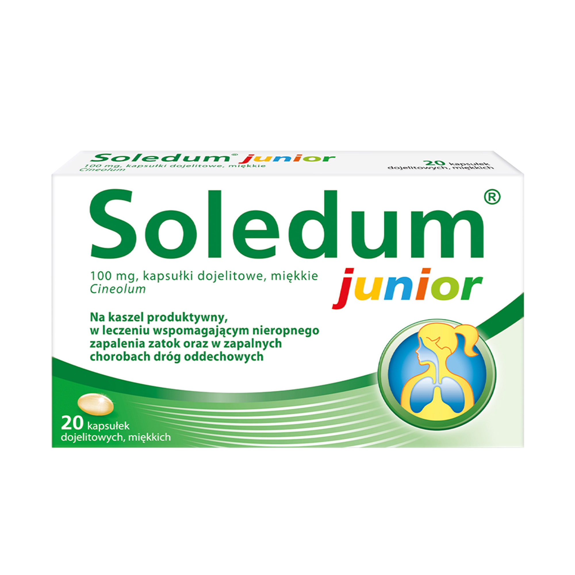 Soledum Junior, 100 mg, kapsułki dojelitowe, miękkie, 20 sztuk zdjęcie