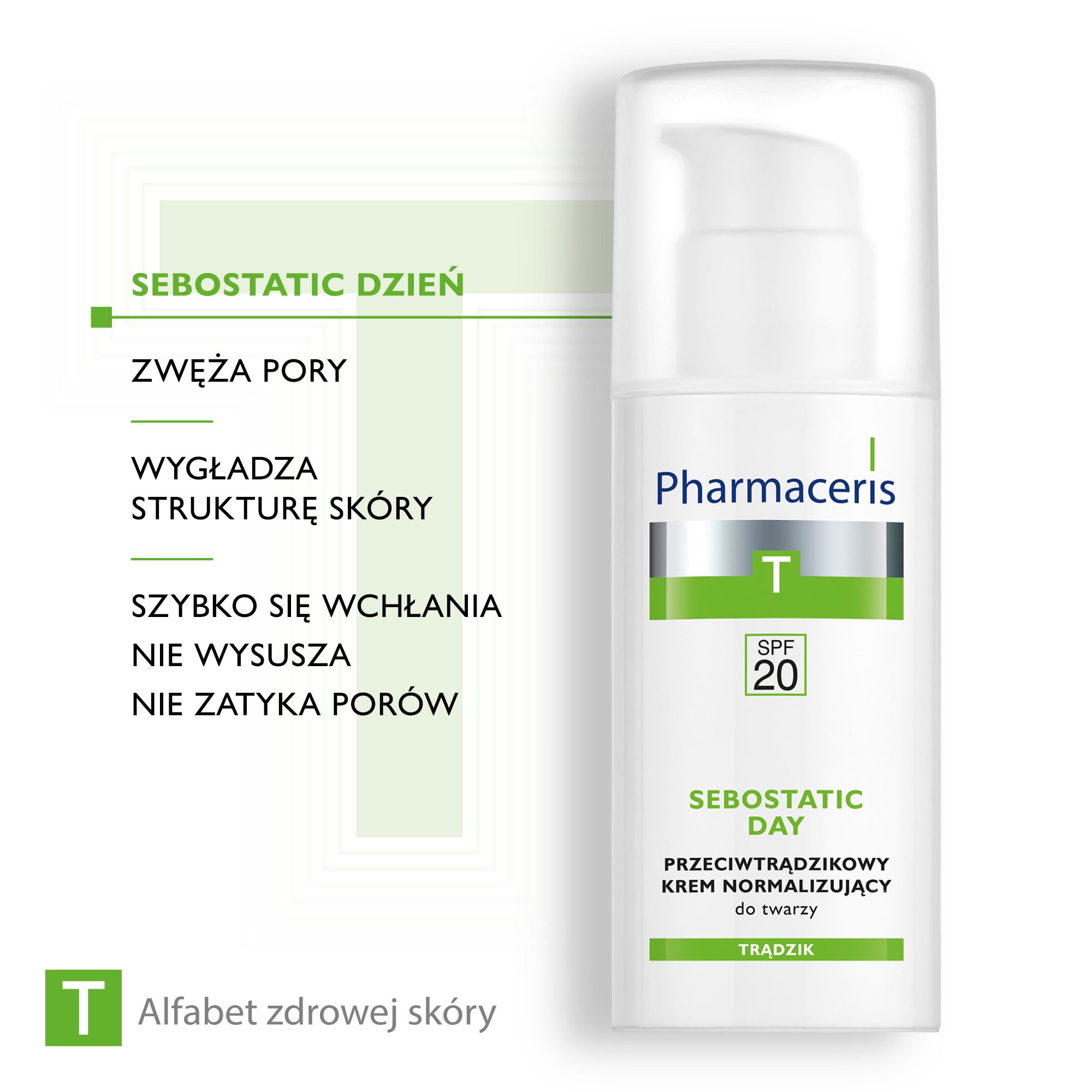 PHARMACERIS T SEBOSTATIC DZIEŃ, krem przeciwtrądzikowy normalizujący, 50 ml