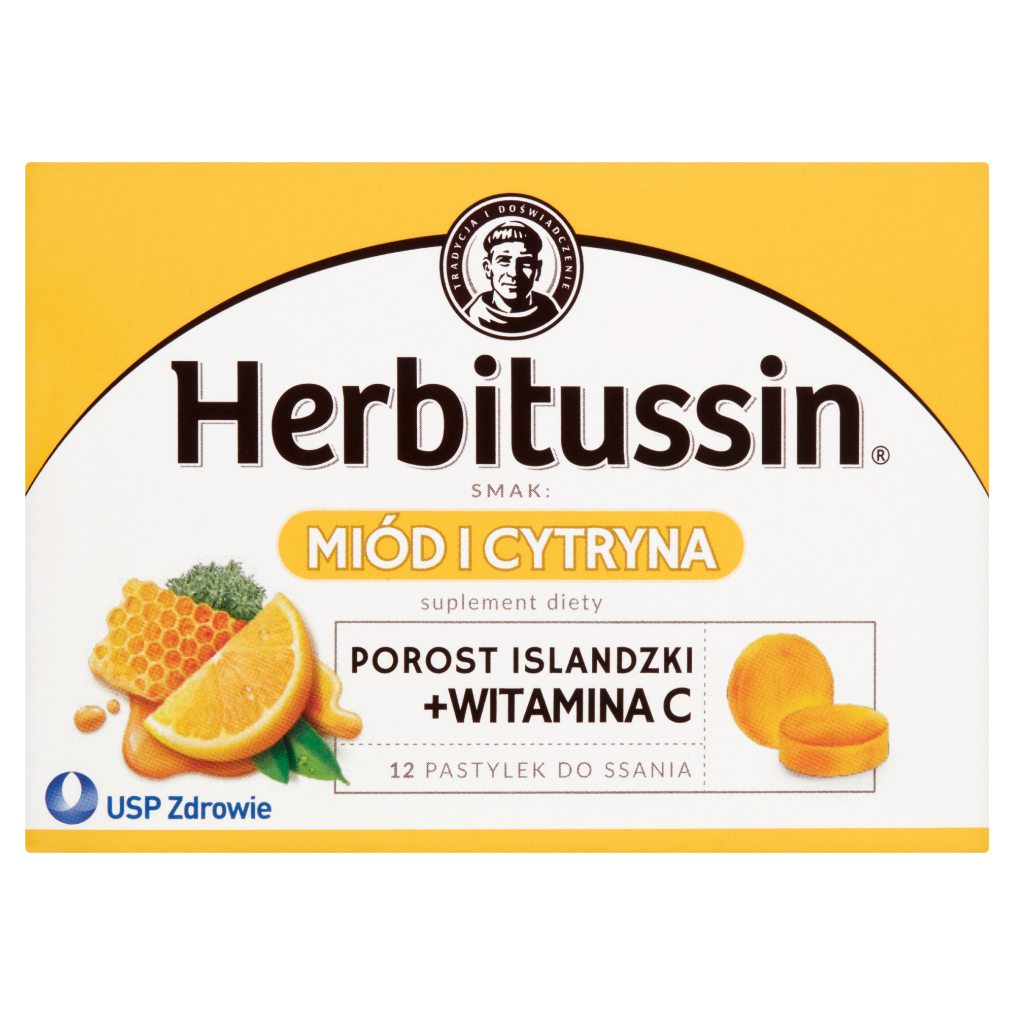 Herbitussin Miód i Cytryna porost islandzki + witamina C 12 pastylek do ssania zdjęcie