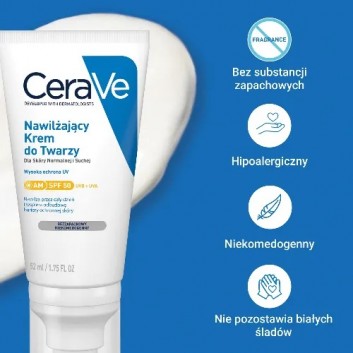 CeraVe, nawilżający krem do twarzy SPF 50, 52 ml