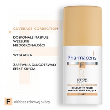 PHARMACERIS F, delikatny fluid intensywnie kryjący SPF 20 ivory 01 (kość słoniowa), 30 ml