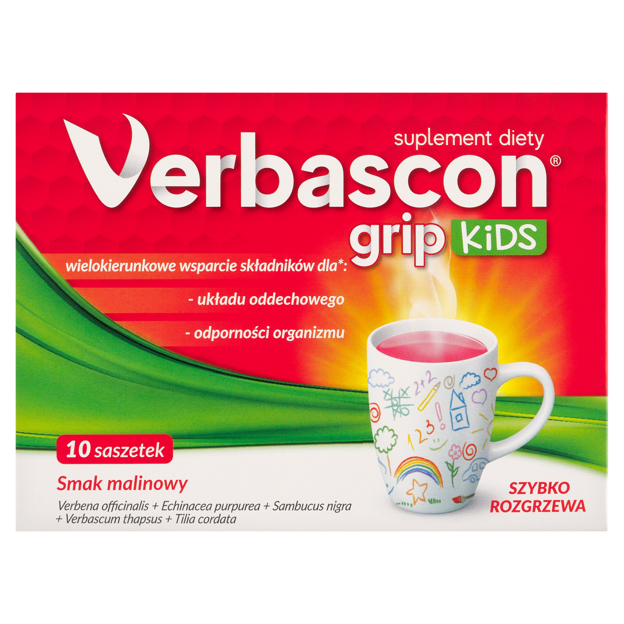 Verbascon Grip Kids proszek do rozpuszczenia o smaku malinowym 10 saszetek zdjęcie