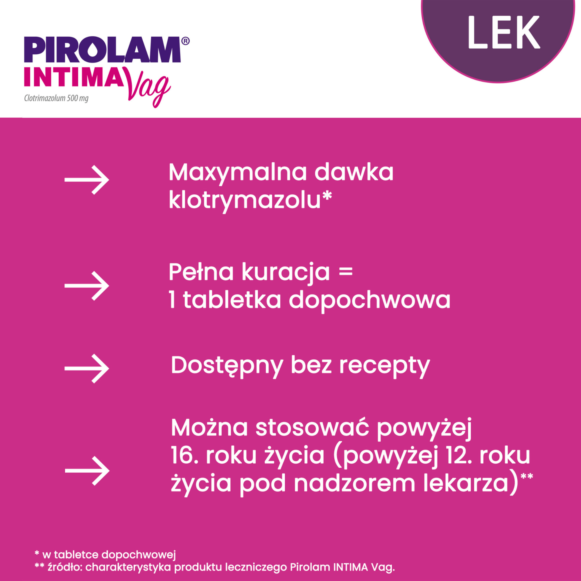 Pirolam Intima Vag 500 mg 1 tabletka dopochwowa
