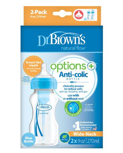 Dr Brown's Butelka niebieska Options+ szeroka szyjka 270 ml - 2 szt. Do karmienia niemowląt - cena, opinie, stosowanie zdjęcie
