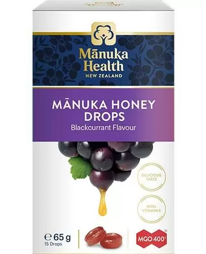 Manuka Health cukierki z miodem manuka MGO 400+ i witamina C o smaku czarnej porzeczki 65 g zdjęcie