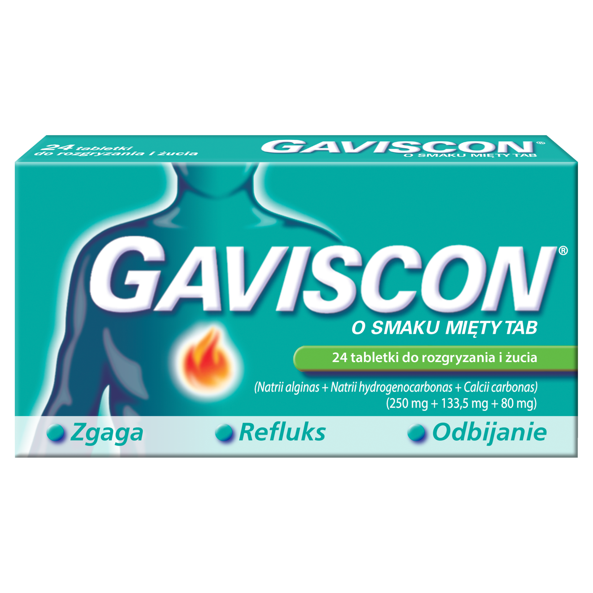 GAVISCON tabletki do rozgryzania i żucia, 24 tabl., na zgagę i niestrawność, cena, opinie, dawkowanie zdjęcie