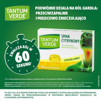 Tantum Verde 3 mg smak cytrynowy, 30 pastylek