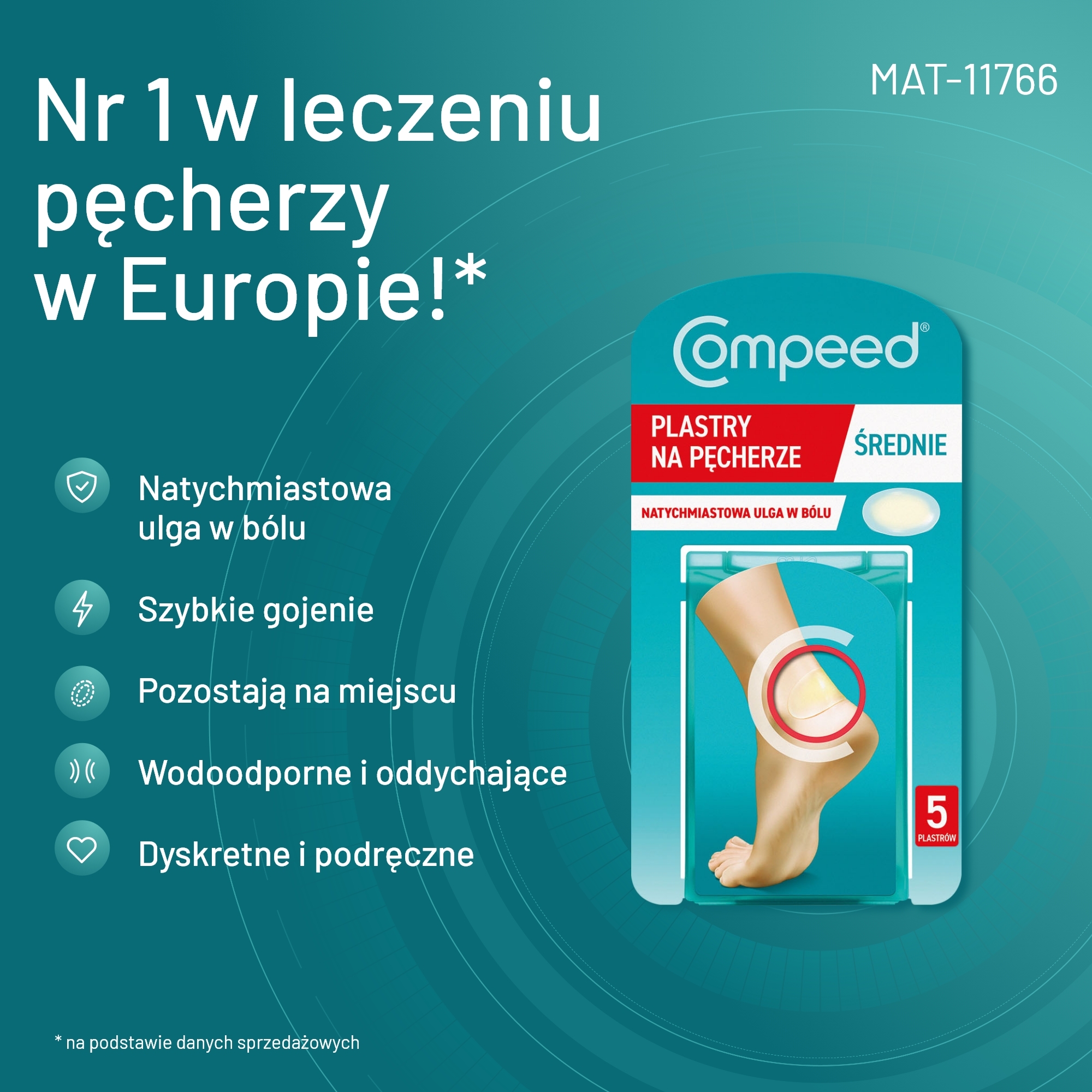 Compeed, Plastry na pęcherze, średnie, 5 sztuk