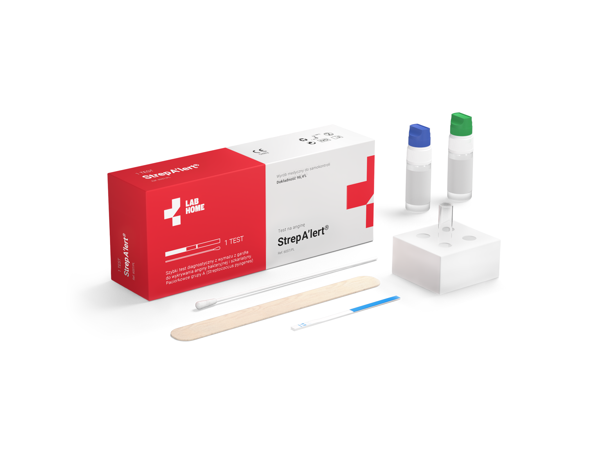 LabHome Strep Alert test z wymazu z gardła do wykrywania anginy bakteryjnej 1 test