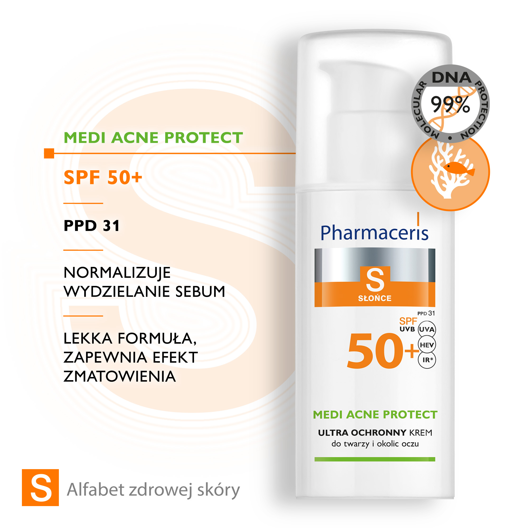 Pharmaceris S MEDI ACNE PROTECT ULTRA OCHRONNY KREM do twarzy i okolic oczu SPF 50+, 50 ml