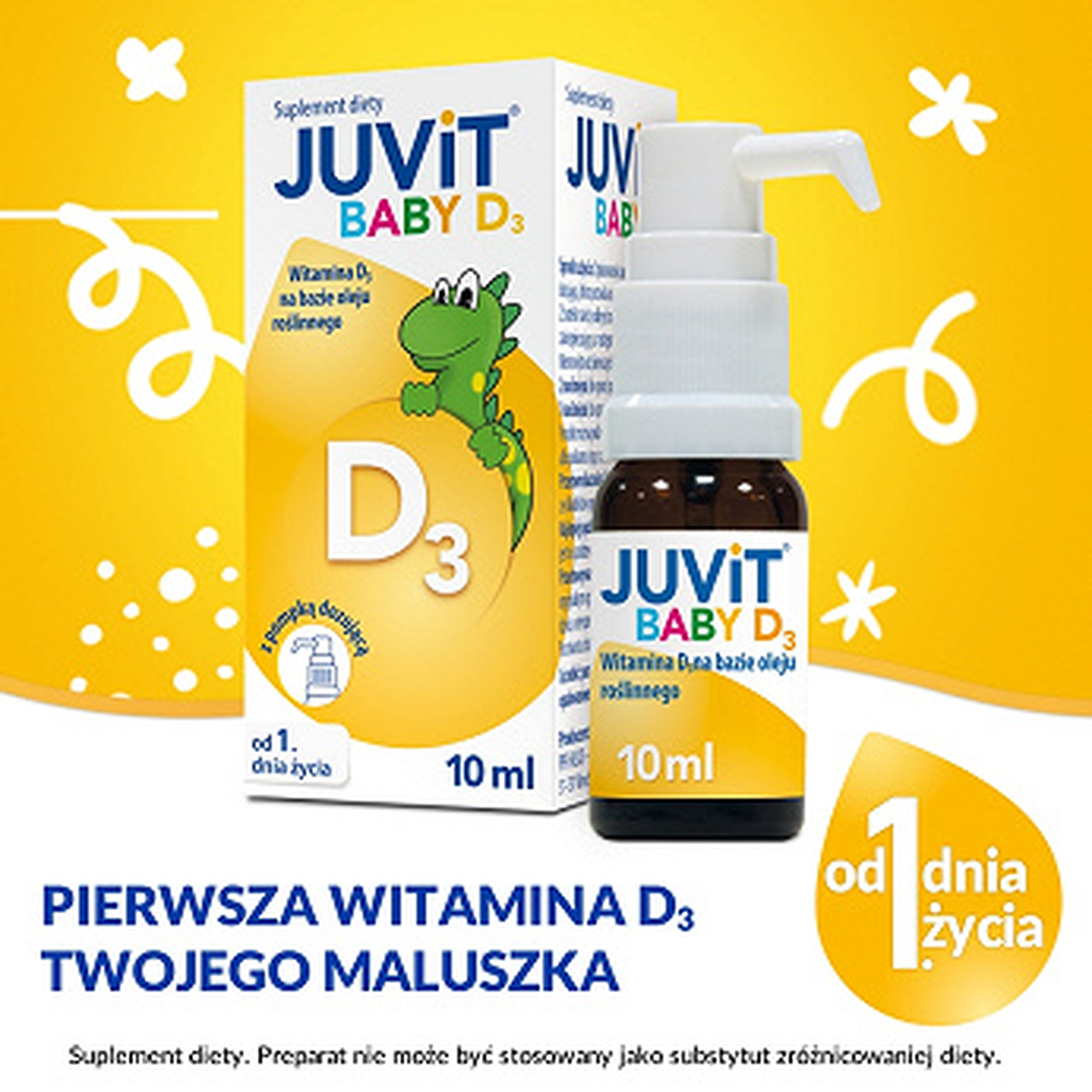 Juvit Baby D3, krople z pompką, 10 ml