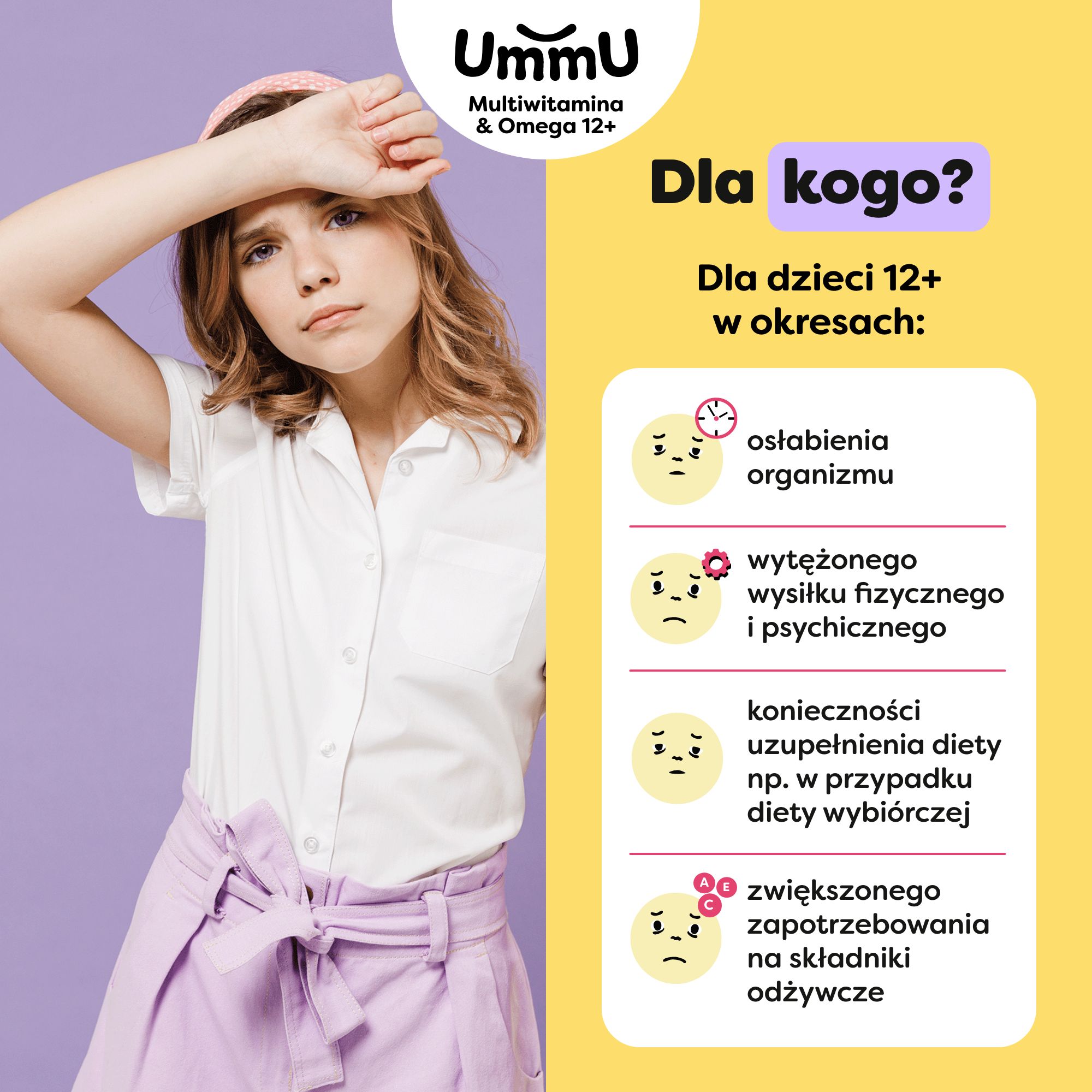 UmmU Multiwitamina&omega 12+ pastylki żelowe, 27 sztuk