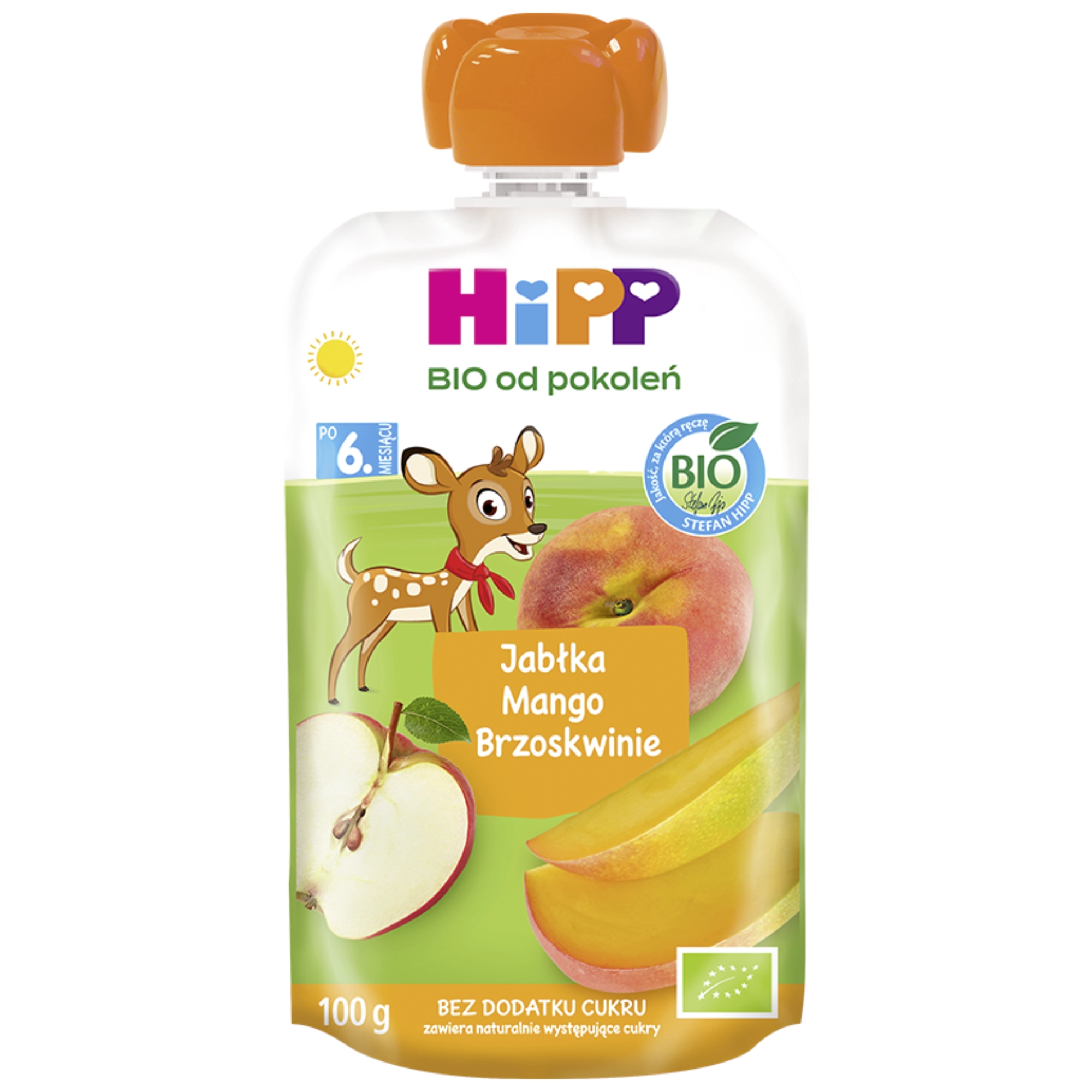 HiPP BIO od pokoleń, Jabłka-Mango-Brzoskwinie, po 6. m-cu, 100 g