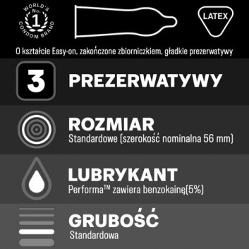 Durex Performa, prezerwatywy ze środkiem nawilżającym, 3 sztuki
