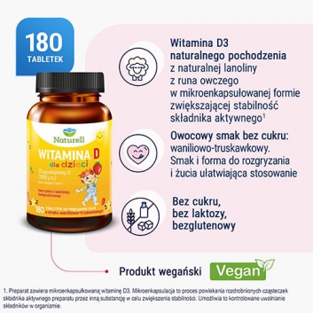 Naturell Witamina D dla dzieci, tabletki, 180 sztuk