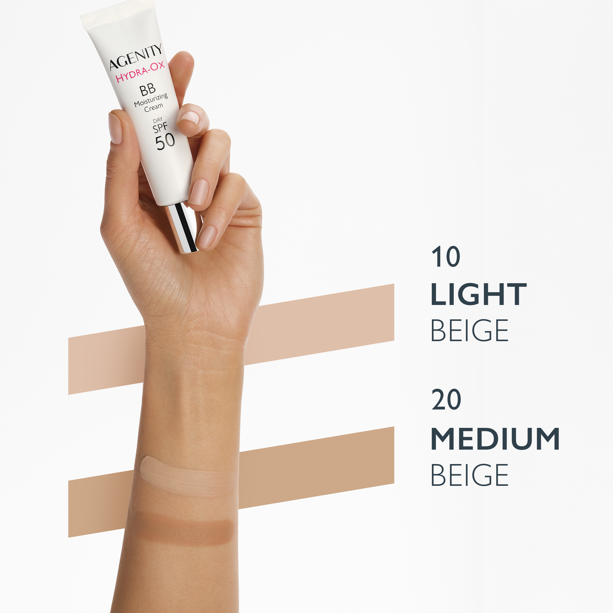 Agenity Hydra-Ox BB, Krem nawilżający 10 light beige SPF 50, 30 ml